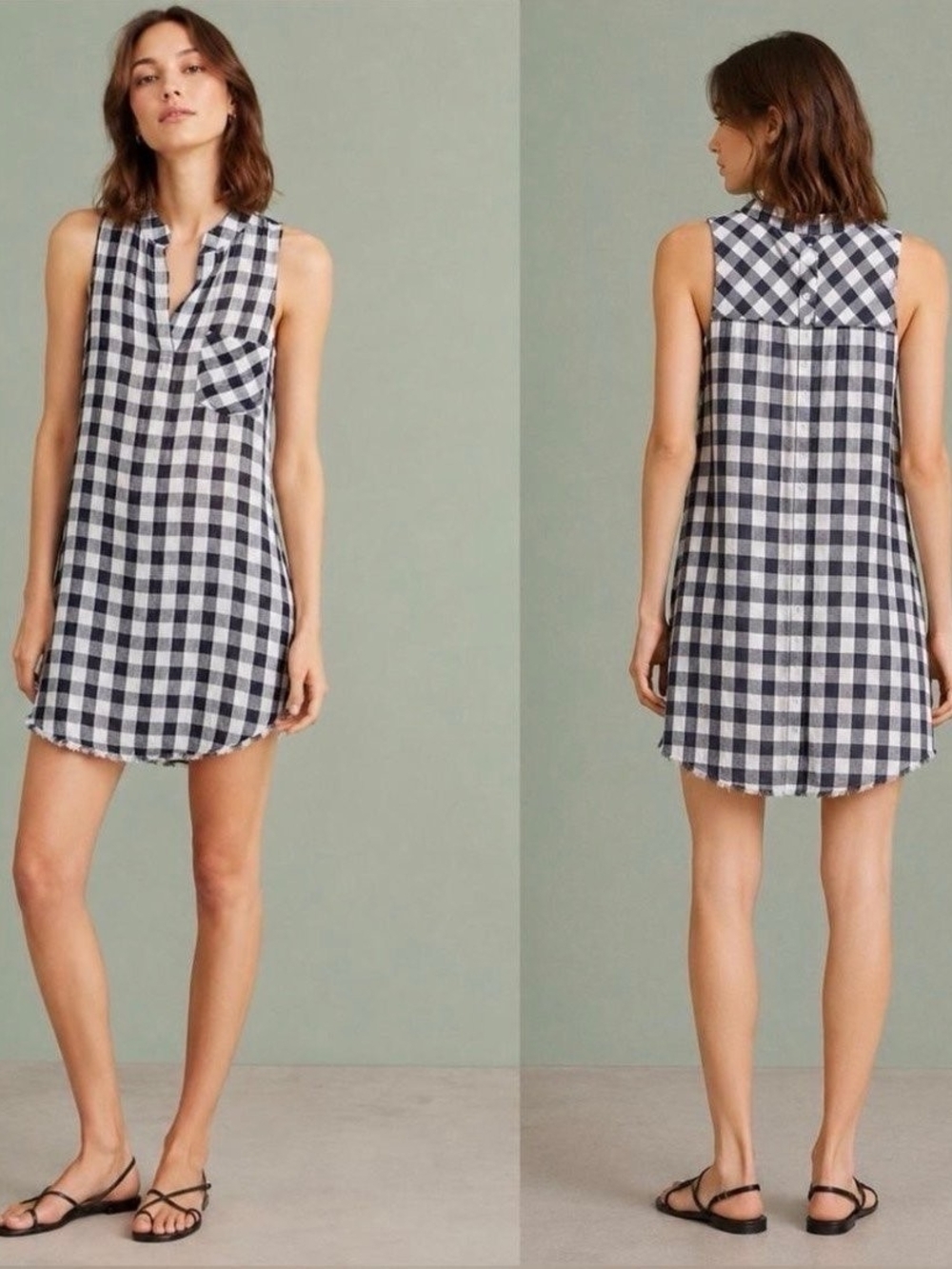 cloth & stone Black and White Gingham Sleeveless Mini Dress